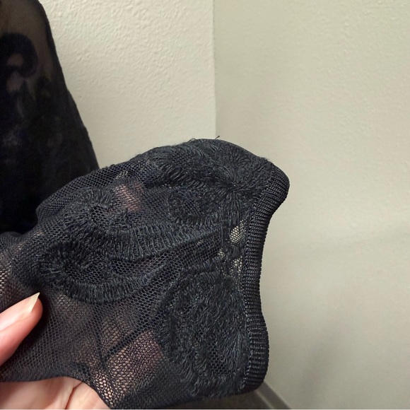 NIC+ZOE Black Lace Sheer Floral Mesh Blouse Long Sleeve Romantic Top XL - Picture 7 of 10